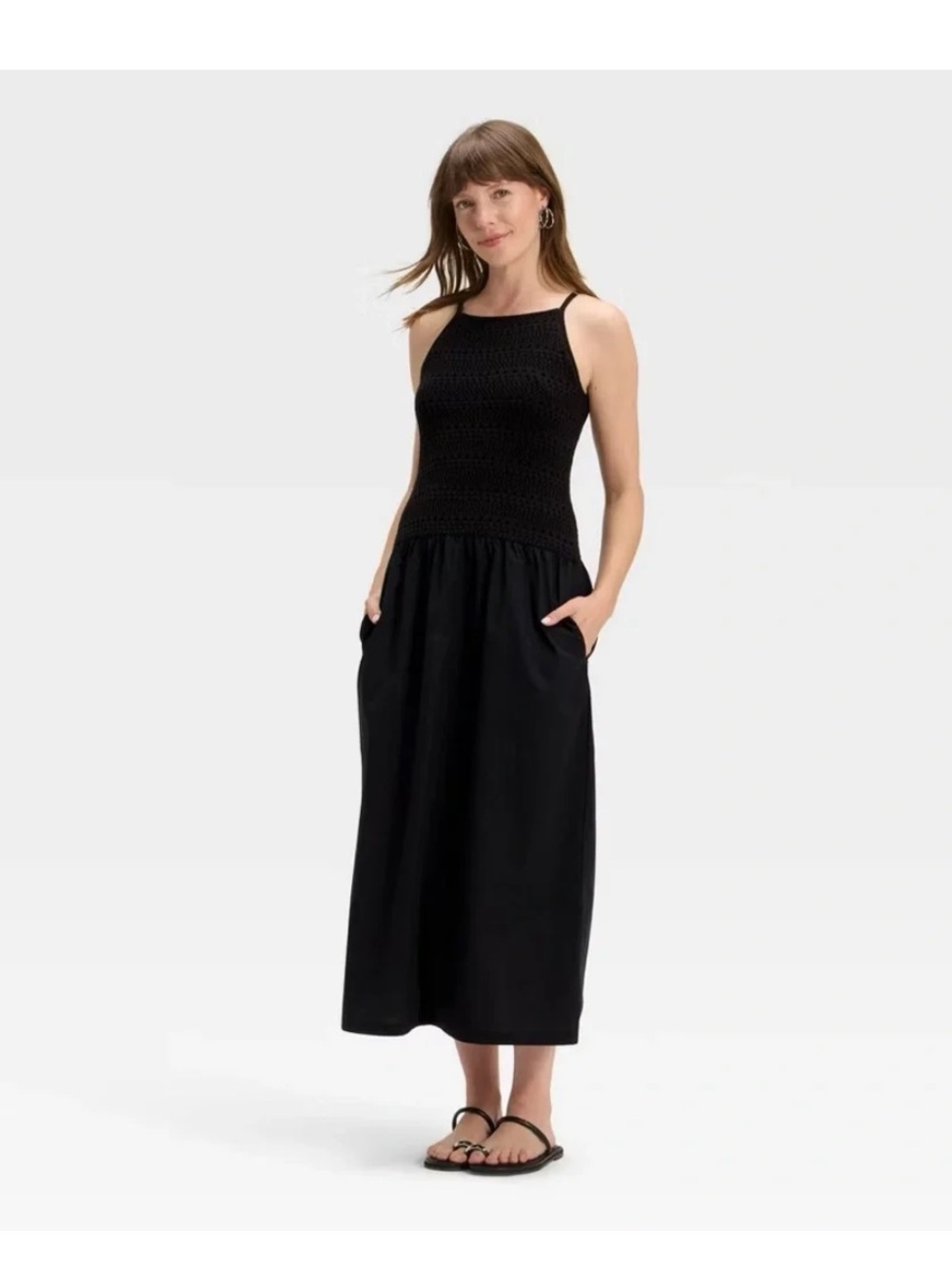 Crochet Top Black Spaghetti Strap Maxi Sundress
